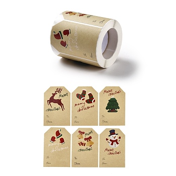 Christmas Themed Polygon Roll Stickers, Self-Adhesive Paper Gift Tag Stickers, for Party, Decorative Presents, 75x50x0.1mm, about 250pcs/roll