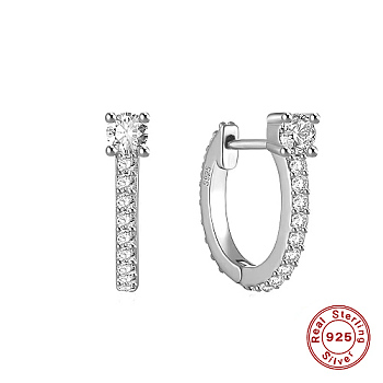 Rhodium Plated 925 Sterling Silver Micro Pave Cubic Zirconia Hoop Earrings, with S925 Stamp, Platinum, 12x1.5~4mm