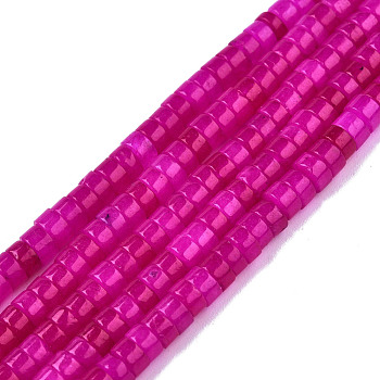Natural White Jade Beads Strands, Dyed, Heishi Beads, Flat Round/Disc, Medium Violet Red, 4x2mm, Hole: 1mm, about 169~171pcs/strand, 15.08 inch~15.28 inch(38.3~38.8cm)