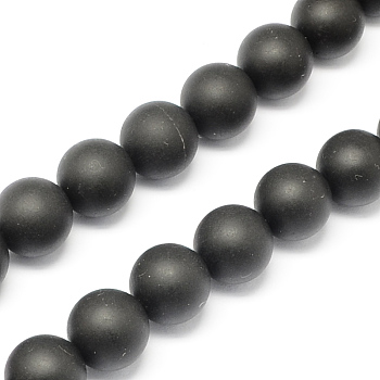 Natural Black Stone Bead Strands, Round, Black, 14mm, Hole: 2mm, about 28pcs/strand, 15.7 inch