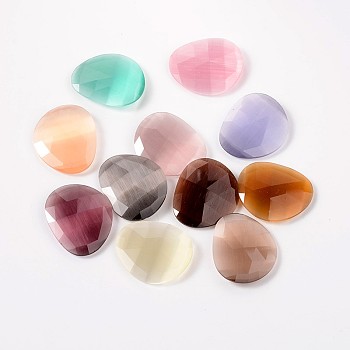 Faeted Cat Eye Cabochons, Triangle, Mixed Color, 30x25x6mm