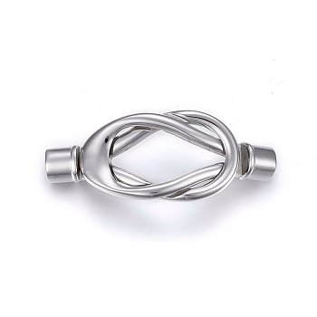 304 Stainless Steel Magnetic Clasps with Glue-in Ends, Knot, Stainless Steel Color, 44x18x7mm, Hole: 5mm