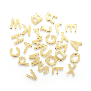 304 Stainless Steel Charms, Mixed Letters, Mixed, Golden, 11x6~12x0.8mm, Hole: 1mm