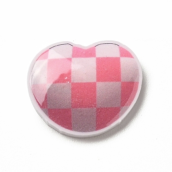 Opaque Acrylic Cabochons, Heart with Tartan, 12x14x2.5mm