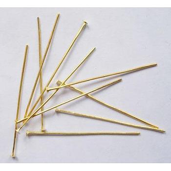Brass Flat Head Pins, Cadmium Free & Lead Free, Golden, Size: about 4.5cm long, 0.75~0.8mm thick(20 Gauge), about 300pcs/50g, Head: 2mm