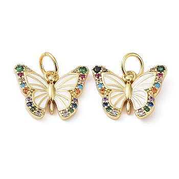 Rack Plating Brass with Cubic Zirconia Enamel Charms, Lead Free & Cadmium Free, Long-Lasting Plated, Butterfly, Real 18K Gold Plated, 10.5x13.5x2mm, Hole: 3.5mm