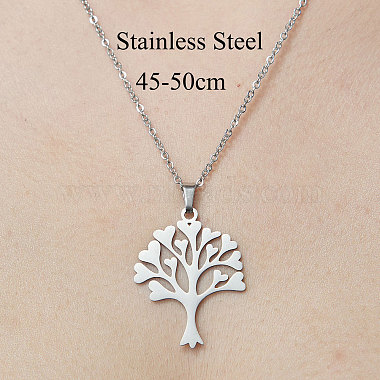 Collier avec pendentif arbre de vie en acier inoxydable anti-ternissement 201(NJEW-OY001-65)-3