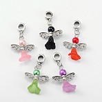 Lovely Wedding Dress Angel Alloy European Dangle  Large Hole Pendants, with Glass Pearl Beads and Transparent Acrylic Beads, Mixed Color, 38mm, Hole: 5mm(PALLOY-JF00004)