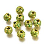 Alloy Beads, Round, Golden & Green Patina, 7x8mm, Hole: 2mm(PALLOY-H170-58GG)
