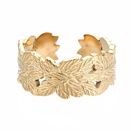 304 Stainless Steel Leaf Wrap Open Cuff Ring, Chunky Ring for Women, Golden, US Size 7(17.3mm)(RJEW-T023-27G)