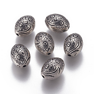 CCB Plastic Beads, Oval with Flower, Antique Silver, 21x15x15.5mm, Hole: 2.5mm(CCB-P008-14AS)