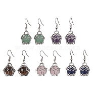 Natural Mixed Gemstone Dangle Earrings, 304 Stainless Steel Macrame Pouch Drop Earrings, Stainless Steel Color, 35x15mm(EJEW-JE05659-02)