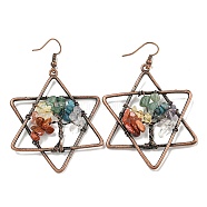 Natural Mixed Stone Dangle Earrings, with Red Copper Rack Plating Brass Earringss, Star, 69x43mm(G-K338-21R)