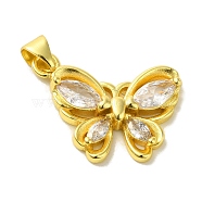 Brass with Glass Pendants, Real 18K Gold Plated, Butterfly, Clear, 23x20x4mm, Hole: 5x3.5mm(KK-Z042-01G-01)