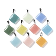 Synthetic Noctilucent Stone/Luminous Stone Pendants, Glow in the Dark Charms with Stainless Steel Color Plated 201 Stainless Steel Snap on Bails, Rhombus, 29x25x6mm, Hole: 7.5x4mm(G-Z054-06C)
