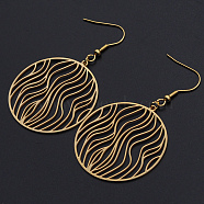 201 Stainless Steel Dangle Earrings, Flat Round, Golden, 61mm, Pin: 0.6mm(STAS-S105-JN604-2)