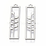 Rack Plating Alloy Pendants, Cadmium Free & Lead Free, Hollow, Rectangle with Flower, Platinum, 34x8x1mm, Hole: 1.5mm(PALLOY-N175-17P)