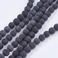 Natural Black Stone Bead Strands, Round, Black, 6mm, Hole: 1mm, about 65pcs/strand, 15.7 inch(X-G-R193-01-6mm)