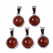 Natural Carnelian Pendants, with Platinum Tone Brass Settings and Platinum Tone Iron Snap on Bails, Half Round/Dome, 15.5x12x6mm, Hole: 5x7mm(G-T131-19D)