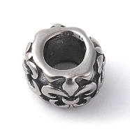 316 Surgical Stainless Steel European Beads, Rondelle with Fleur De Lis, Antique Silver, 9~9.5x6mm, Hole: 4.5mm(STAS-F190-02AS)