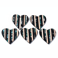 Stripe Resin & Walnut Wood Pendants, Heart, Light Sea Green, 37.5x39x3.5mm, Hole: 2mm(RESI-N025-016A-D02)