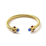 304 Stainless Steel Twist Rope Shape Open Cuff Bangle, Rhinestone & Resin Jewelry for Women, Golden, Royal Blue, Inner Diameter: 2-3/8 inch(6cm)(BJEW-D449-02G-01)