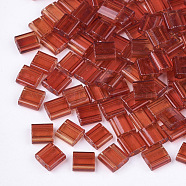 2-Hole Transparent Glass Seed Beads, Dyed, Rectangle, FireBrick, 5x4.5~5.5x2~2.5mm, Hole: 0.5~0.8mm(SEED-S023-25C-03)
