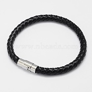Braided Leather Cord Bracelets, with 304 Stainless Steel Magnetic Clasps, Black, 200x6mm(BJEW-I199-04)