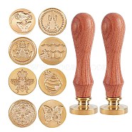 CRASPIRE DIY Stamp Making Kits, Including Brass Wax Seal Stamp Head, Pear Wood Handle, Golden, Brass Wax Seal Stamp Head: 8pcs(DIY-CP0001-99B)