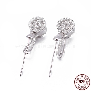 Rhodium Plated 925 Sterling Silver Pendant Bails, with Cubic Zirconia, Copper Cash, Clear, Platinum, 12.5mm, Hole: 4x2mm, Pin: 0.7mm, Inseam Length: 5.5mm(STER-L058-013P)