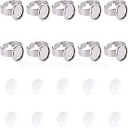 Unicraftale DIY Finger Rings Making Kits, Including Adjustable 304 Stainless Steel Finger Rings Components and Transparent Half Round Glass Cabochons, Stainless Steel Color, Finger Rings Components: Tray: 10mm, Size 7, 17mm, 24pcs/box(STAS-UN0016-27B)