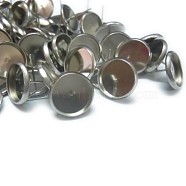304 Stainless Steel Flat Round Stud Earring Settings, Earring Posts, Stainless Steel Color, Tray: 8mm, 10mm, Pin: 1mm(X-STAS-I017-04)