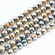 Electroplate Non-magnetic Synthetic Hematite Beads Strands, Faceted, Round, Rainbow Plated, 2mm, Hole: 1mm, about 185pcs/strand, 15.7 inch(40cm)(G-L486-A-19)