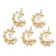 Brass Micro Pave Clear Cubic Zirconia Charms, with Shell, Cadmium Free & Nickel Free & Lead Free, Moon, Real 18K Gold Plated, 13x11x2mm, Hole: 1mm(X-KK-N233-162)