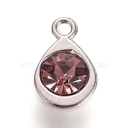 Faceted Glass Charms, with Platinum Plated Alloy Findings, Teardrop, June Birthstone Charms, Light Amethyst, 11.3x7.2x4.2mm, Hole: 1.2mm(RGLA-TAC0001-01K)