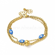 Ion Plating(IP) 304 Stainless Steel Multi-strand Bracelets, Enamel Evil Eye Link Bracelets for Women, Golden, 6-3/8 inch(16.2cm)(BJEW-C035-08G)