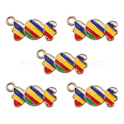 Alloy Pendants, with Enamel, Cadmium Free & Lead Free, Light Gold, Candy, Colorful, 21x10x2mm, Hole: 2mm(ENAM-YW0002-22)