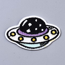 UFO Appliques, Computerized Embroidery Cloth Iron on/Sew on Patches, Costume Accessories, Black, 34x51x1mm(DIY-S041-041)