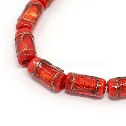Handmade Gold Sand Lampwork Column Beads Strands, Red, 16x8mm, Hole: 1mm, about 20pcs/strand, 13.77 inch(LAMP-L031-10)
