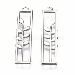 Rack Plating Alloy Pendants, Cadmium Free & Lead Free, Hollow, Rectangle with Flower, Platinum, 34x8x1mm, Hole: 1.5mm(PALLOY-N175-17P)