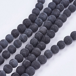 Natural Black Stone Bead Strands, Round, Black, 6mm, Hole: 1mm, about 60~65pcs/strand, 15.12~15.7 inch(X-G-R193-01-6mm)