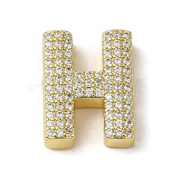 Brass Beads, with Clear Cubic Zirconia, Letter H, 20x15.5x5.5mm, Hole: 4.5mm(KK-D098-04H-G)