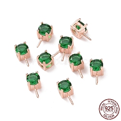 925 Sterling Silver Peg Bails, with Cubic Zirconia, Square, Rose Gold, Green, 9x4x4.5mm, Hole: 2.5x1.5mm, Pin: 0.6mm(STER-D035-47RG-05)