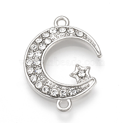 Alloy Rhinestone Links connectors, Moon with Star, Platinum, 24x17.5x2.5mm, Hole: 1mm(ALRI-T004-06P)