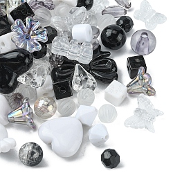 Opaque & Transparent Acrylic Beads, Mixed Shapes, Black, 7.5~33x7.5~43.5x4.5~16mm, Hole: 1.2~4mm, about 50g/bag(MACR-YW0002-01I)