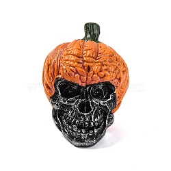 Halloween Ornaments, Resin Pumpkin Skull Figurines for Home Desktop Decoration, Dark Orange, 98.8x69x76.2mm(AJEW-S088-10B)