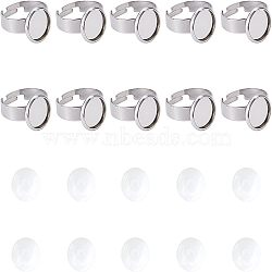 Unicraftale DIY Finger Rings Making Kits, Including Adjustable 304 Stainless Steel Finger Rings Components and Transparent Half Round Glass Cabochons, Stainless Steel Color, Finger Rings Components: Tray: 10mm, Size 7, 17mm, 24pcs/box(STAS-UN0016-27B)