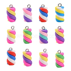 Handmade Polymer Clay Charms, with Platinum Tone Iron Findings, Marshmallow, Mixed Color, 17~19x9~10x9~10mm, Hole: 2mm(CLAY-T016-83)