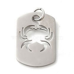 Non-Tarnish Hollow 304 Stainless Steel Pendants, with Jump Ring, Stainless Steel Color, Rectangle Charm, Crab, 31.5x21.5x1.4mm, Hole: 5.5mm(STAS-C086-04B-P)