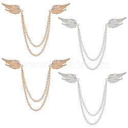 4Pcs 2 Colors Double Wing with Hanging Chain Alloy Suit Collar Brooch, Clear Glass Lapel Pin for Women, Platinum & Light Gold, 223x3mm, 2pcs/color(JEWB-FG0001-02)